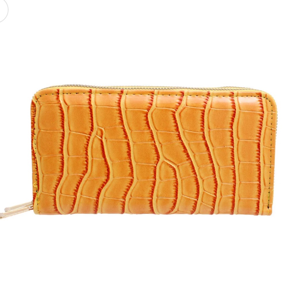NWT Fashion Wallet Double Zipper Yellow Croc Design